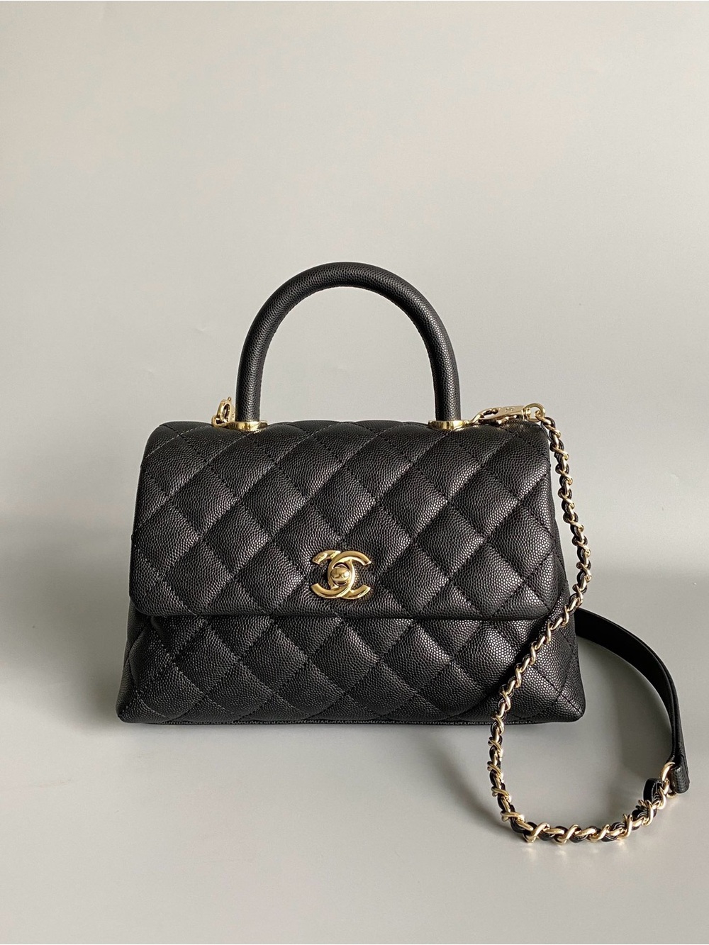 Chanel Black Quilted Top-Handle Satchel with Gold-Tone Chain